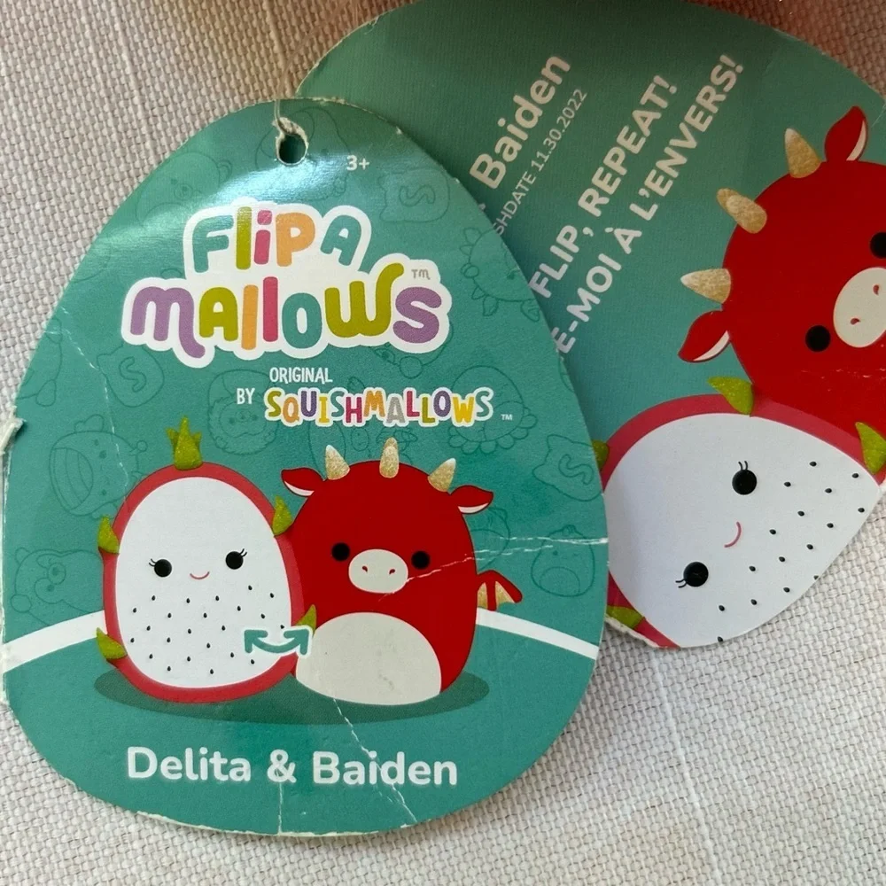 Squishmallow Flip A Mallows Plushie Delita & Baiden 11/30/2022 Dragon Fruit EUC